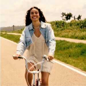 Zara Cropped Distressed Jean Jacket